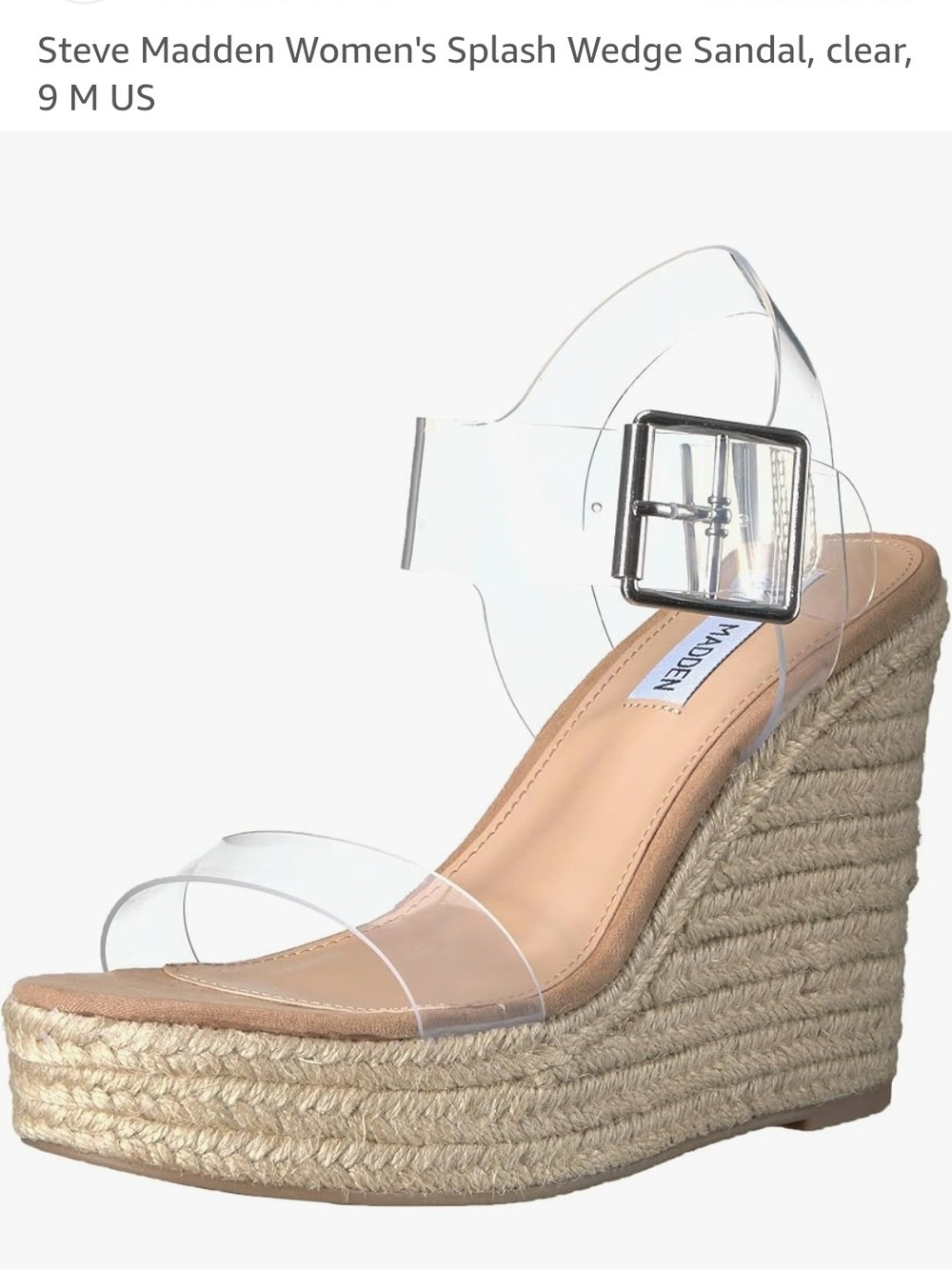 Steve Madden Women's Wedge Clear Strap Espadrille Wedge Sandal Size 7.5